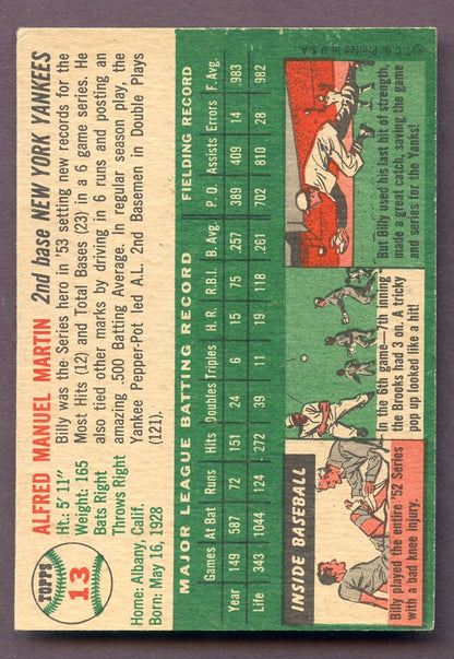 1954 Topps Baseball #013 Billy Martin Yankees EX+/EX-MT 412114