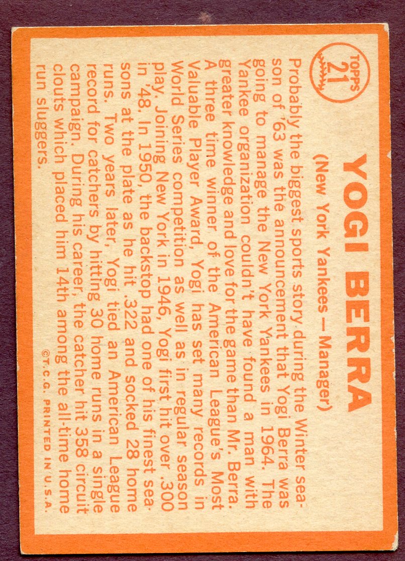 1964 Topps Baseball #021 Yogi Berra Yankees NR-MT 416273