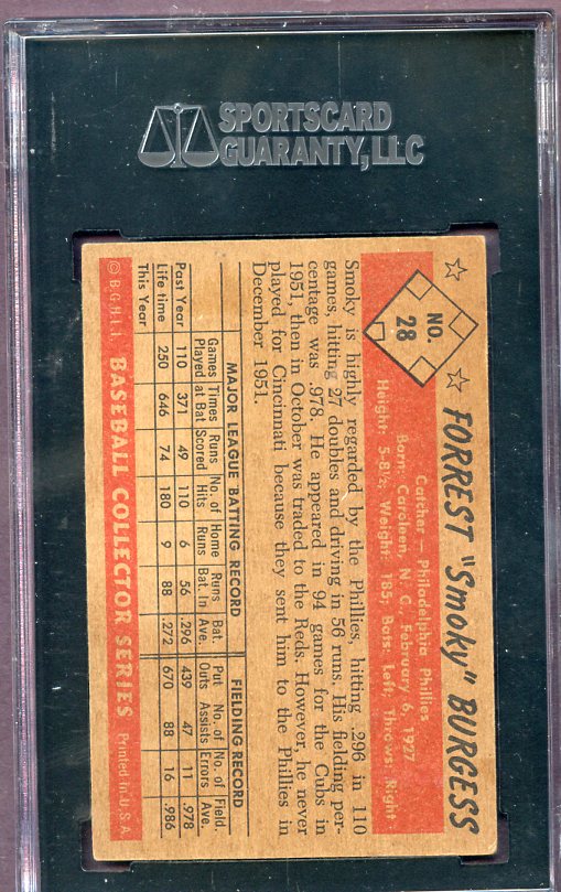 1953 Bowman Color Baseball #028 Smoky Burgess Phillies SGC 5.5 EX+ 418880
