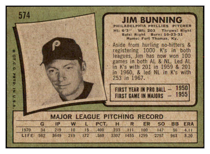 1971 Topps Baseball #574 Jim Bunning Phillies EX-MT 427568