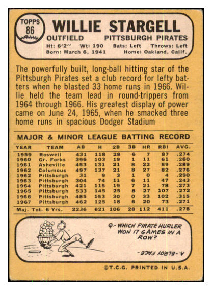 1968 Topps Baseball #086 Willie Stargell Pirates VG-EX 427803