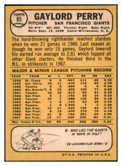 1968 Topps Baseball #085 Gaylord Perry Giants EX+/EX-MT 427857