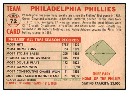 1956 Topps Baseball #072 Philadelphia Phillies Team GD-VG Dated 429338