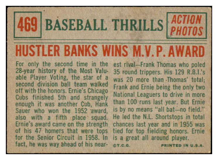 1959 Topps Baseball #469 Ernie Banks IA Cubs VG-EX/EX 429488