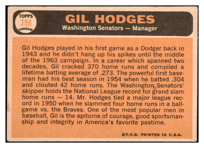 1966 Topps Baseball #386 Gil Hodges Senators VG-EX 429674