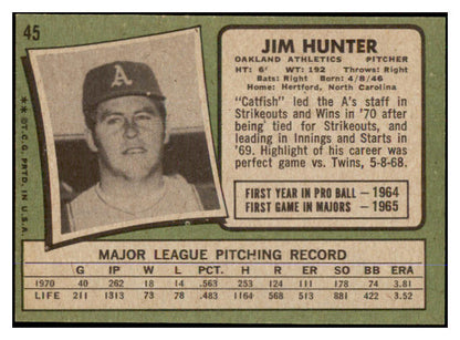 1971 Topps Baseball #045 Catfish Hunter A's NR-MT 429759