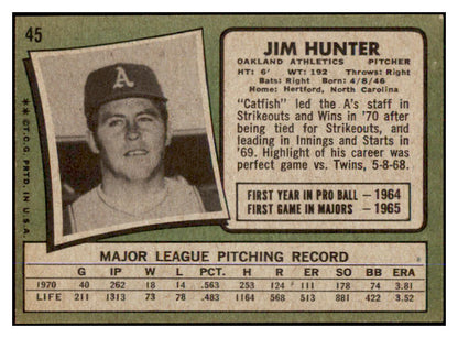1971 Topps Baseball #045 Catfish Hunter A's EX-MT/NR-MT 429839