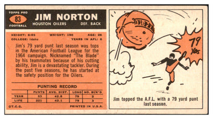 1965 Topps Football #083 Jim Norton Oilers EX 431318