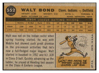 1960 Topps Baseball #552 Walt Bond Indians NR-MT 431838
