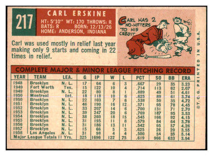 1959 Topps Baseball #217 Carl Erskine Dodgers NR-MT 433849