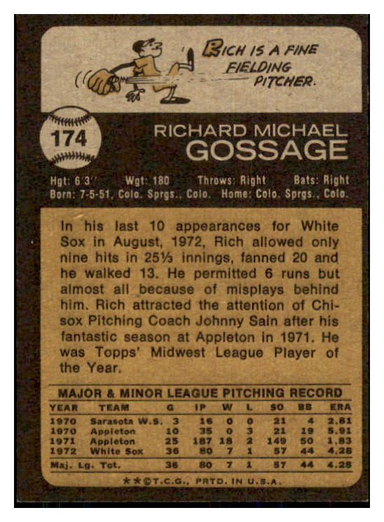 1973 Topps Baseball #174 Goose Gossage White Sox NR-MT 433951