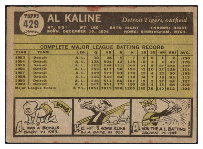 1961 Topps Baseball #429 Al Kaline Tigers Poor 434468