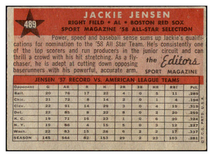 1958 Topps Baseball #489 Jackie Jensen A.S. Red Sox VG-EX 434525