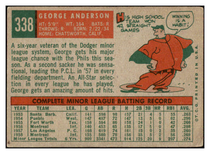 1959 Topps Baseball #338 Sparky Anderson Phillies VG 434545