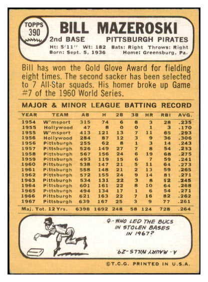 1968 Topps Baseball #390 Bill Mazeroski Pirates EX-MT 434571