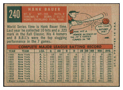 1959 Topps Baseball #240 Hank Bauer Yankees EX 434737
