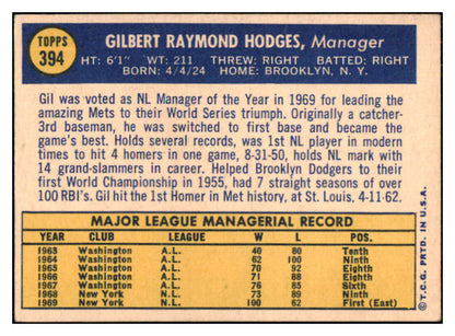 1970 Topps Baseball #394 Gil Hodges Mets EX 434819
