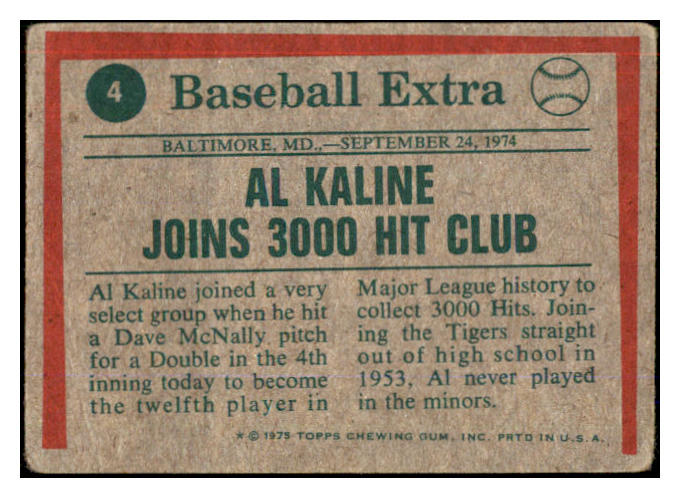 1975 Topps Mini Baseball #004 Al Kaline HL Tigers GD-VG 435148
