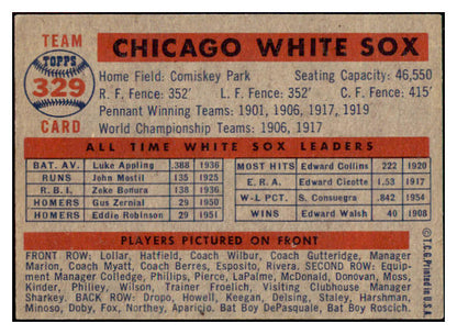 1957 Topps Baseball #329 Chicago White Sox Team EX-MT 435653