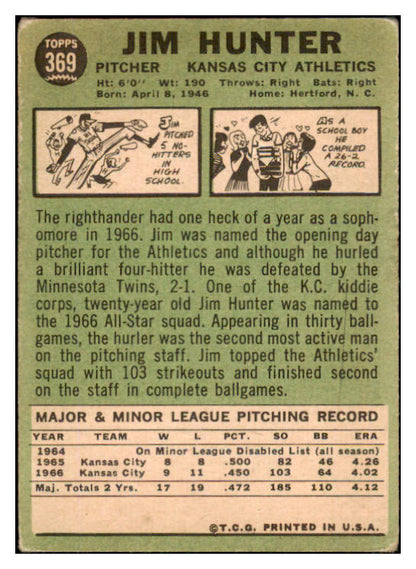 1967 Topps Baseball #369 Catfish Hunter A's VG 436559