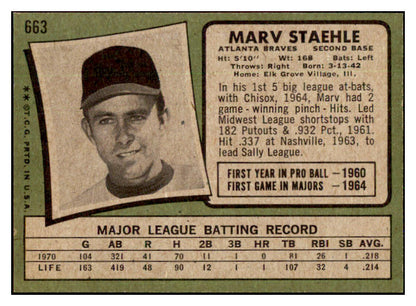 1971 Topps Baseball #663 Marv Staehle Braves EX-MT 437085
