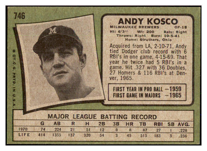 1971 Topps Baseball #746 Andy Kosco Brewers EX-MT 437099