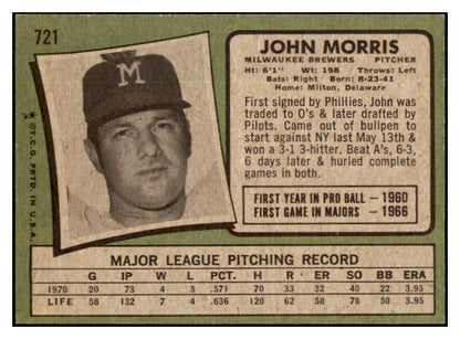 1971 Topps Baseball #721 John Morris Brewers EX-MT 437111