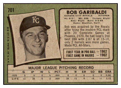 1971 Topps Baseball #701 Bob Garibaldi Royals EX-MT 437120