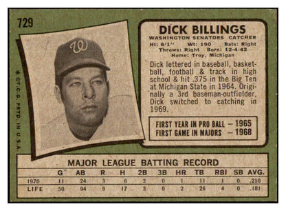 1971 Topps Baseball #729 Dick Billings Senators NR-MT 437210
