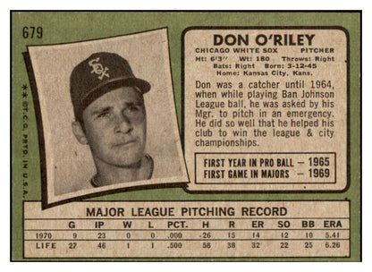 1971 Topps Baseball #679 Don O'riley White Sox NR-MT 437232
