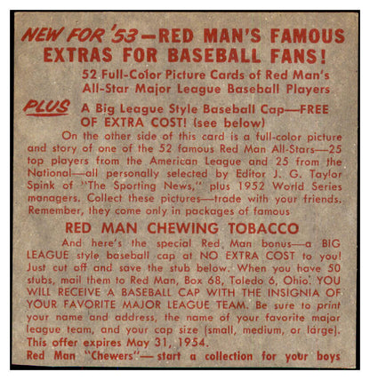 1953 Red Man #018AL Johnny Mize Yankees EX-MT No Tab 437330