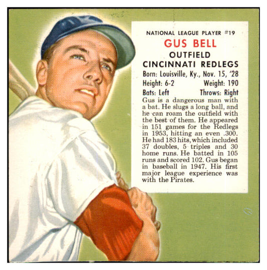 1954 Red Man #019NL Gus Bell Reds NR-MT No Tab 437383