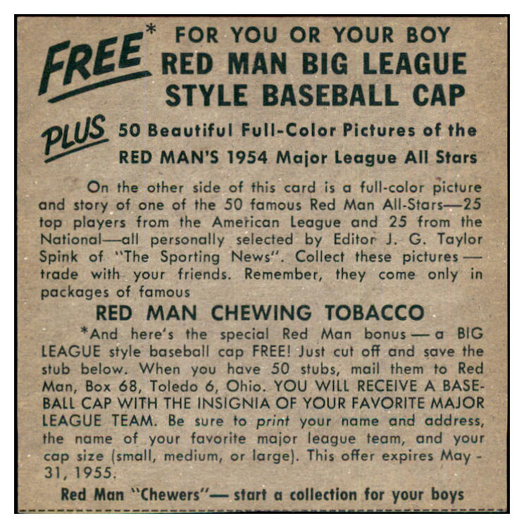1954 Red Man #023AL Hank Bauer Yankees NR-MT No Tab 437399