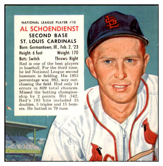 1954 Red Man #010NL Red Schoendienst Cardinals NR-MT No Tab 437406