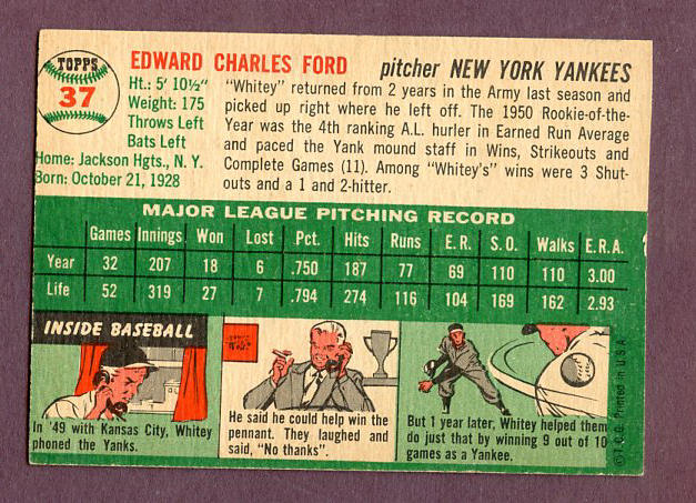 1954 Topps Baseball #037 Whitey Ford Yankees Good undersized 438174
