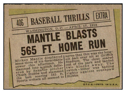 1961 Topps Baseball #406 Mickey Mantle IA Yankees NR-MT 439147