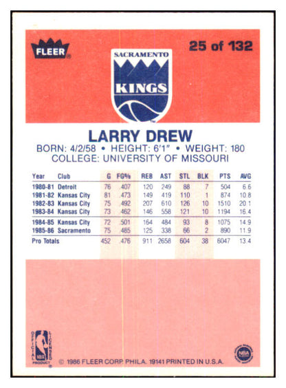 1986 Fleer Basketball #025 Larry Drew Kings NR-MT 439550