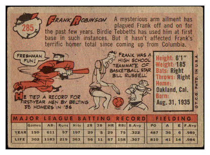 1958 Topps Baseball #285 Frank Robinson Reds VG/VG-EX 440060