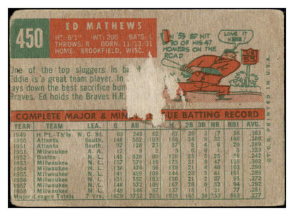 1959 Topps Baseball #450 Eddie Mathews Braves Poor 440106