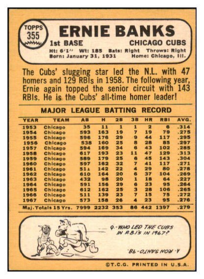 1968 Topps Baseball #355 Ernie Banks Cubs EX-MT 440499