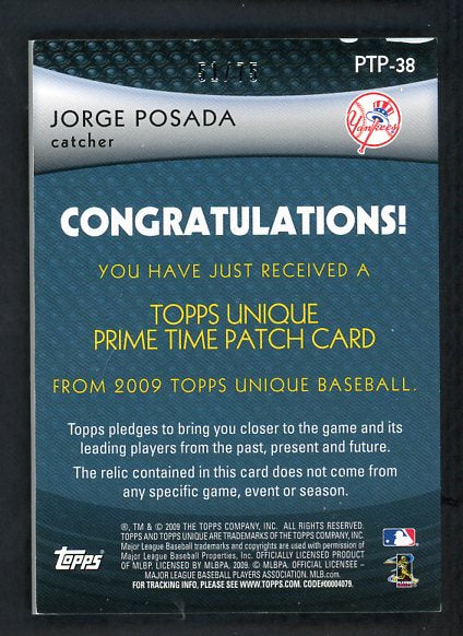 2009 Topps Unique PTP-38 Jorge Posada Yankees 441040