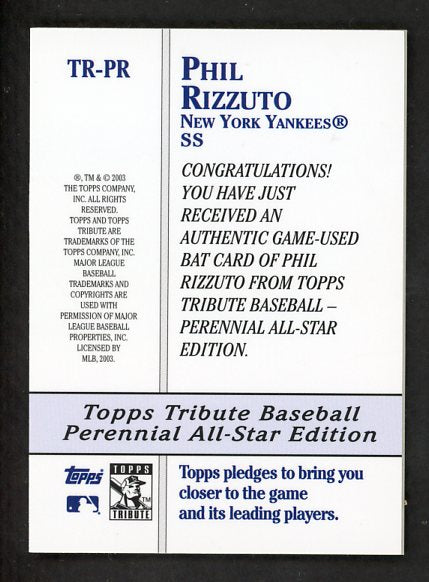 2003 Topps Tribute TR-PR Phil Rizzuto Yankees 441045