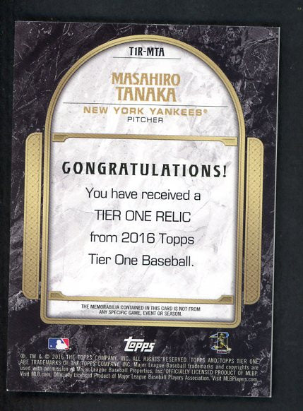 2016 Topps Tier One TIR-MTA Masahiro Tanaka Yankees 441051