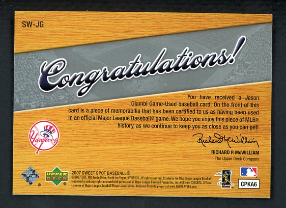 2007 UD Sweet Spot SW-JG Jason Giambi Yankees 441063