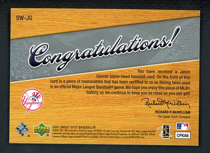 2007 UD Sweet Spot SW-JG Jason Giambi Yankees 441063