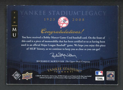 2008 UD Yankee Stadium YSM-MU Bobby Murcer Yankees 441087