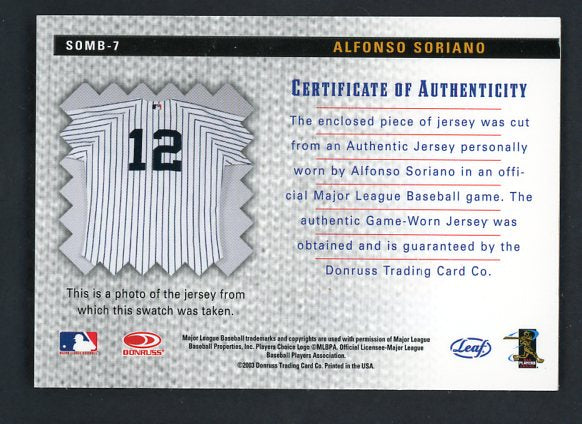 2003 Leaf Second Edition Somb-7 Alfonso Soriano Yankees 441098