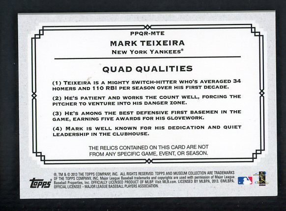 2013 Topps Museum Collection PPQR-MTE Mark Teixeira Yankees 441102