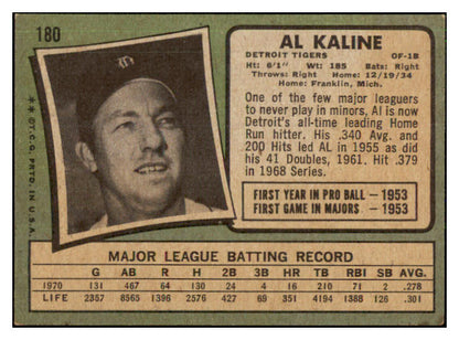 1971 Topps Baseball #180 Al Kaline Tigers EX-MT 441324