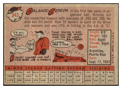 1958 Topps Baseball #343 Orlando Cepeda Giants EX+/EX-MT 442194